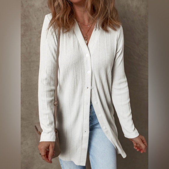 Cream Ribbed Cardigan - Picture 5 of 15